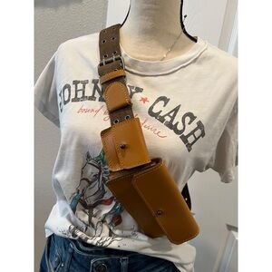 FREE PEOPLE BROWN leather canvas size S/M Belt with 2 organize/pouch S/M